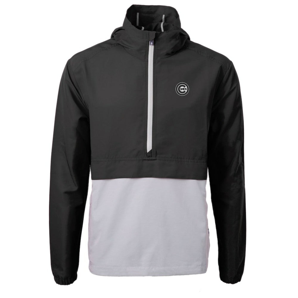 Black/Gray Chicago Cubs Cutter & Buck Charter Eco Recycled Anorak Half-Zip Hoodie Jacket