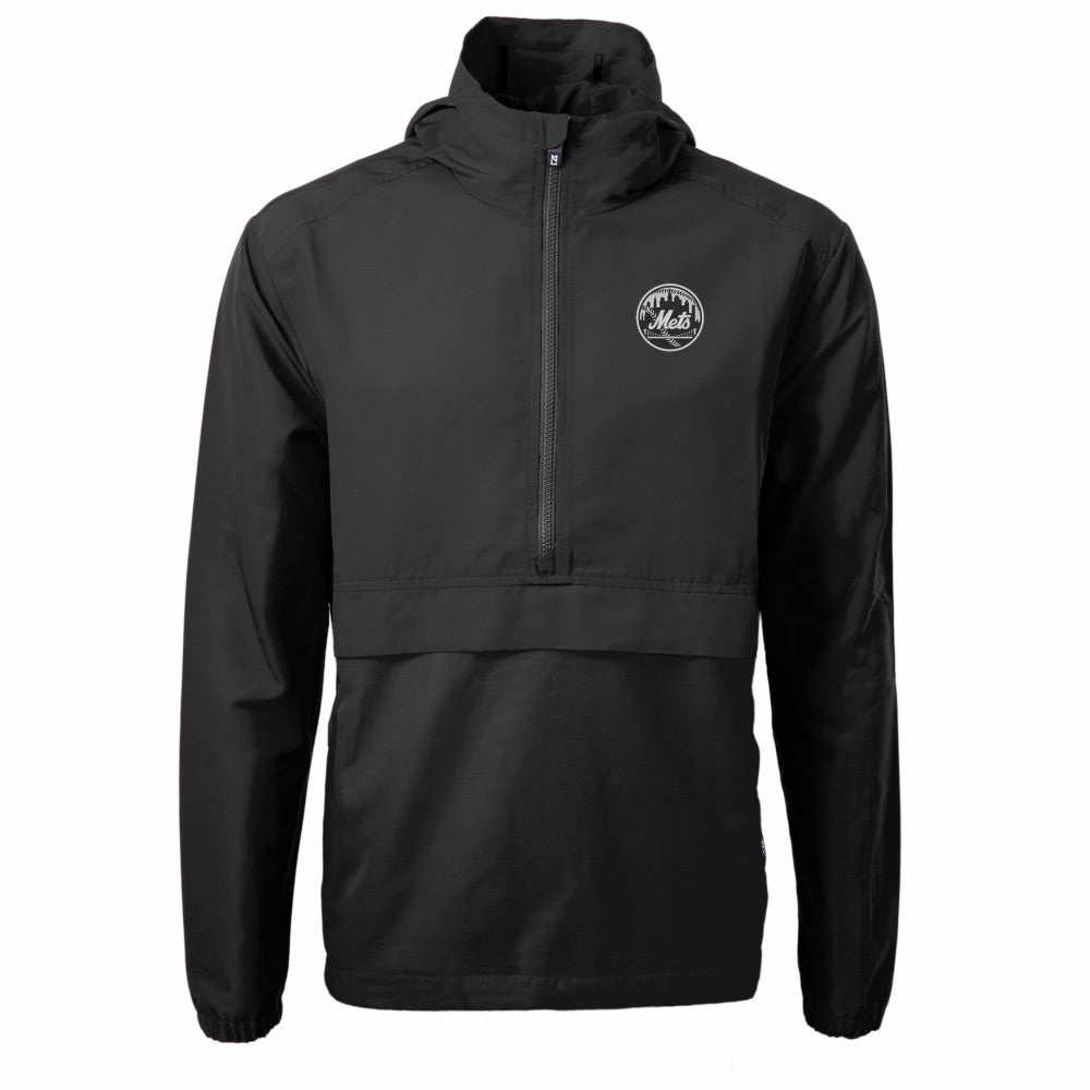 Black New York Mets Cutter & Buck Charter Eco Recycled Anorak Half-Zip Hoodie Jacket