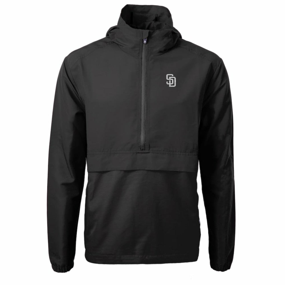 Black San Diego Padres Cutter & Buck Charter Eco Recycled Anorak Half-Zip Hoodie Jacket