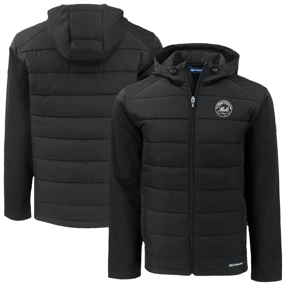 Black New York Mets Cutter & Buck Evoke Hybrid Eco Softshell Recycled Full-Zip Hooded Jacket