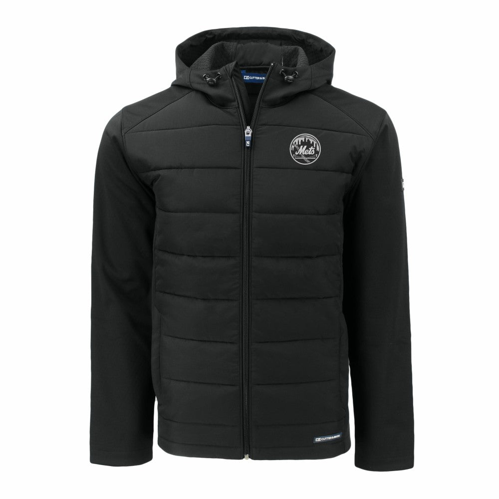 Black New York Mets Cutter & Buck Evoke Hybrid Eco Softshell Recycled Full-Zip Hooded Jacket
