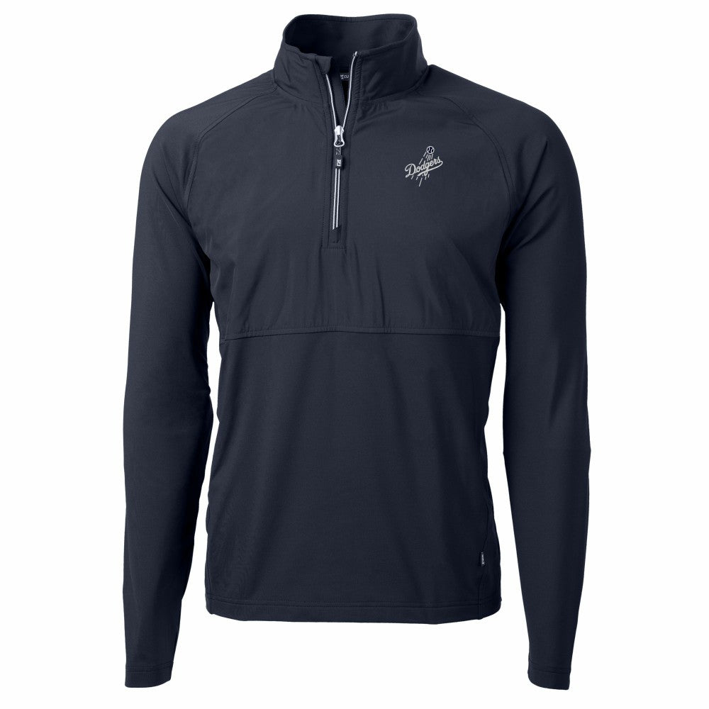 Navy Los Angeles Dodgers Cutter & Buck Adapt Eco Hybrid Raglan DryTec Quarter-Zip Jacket