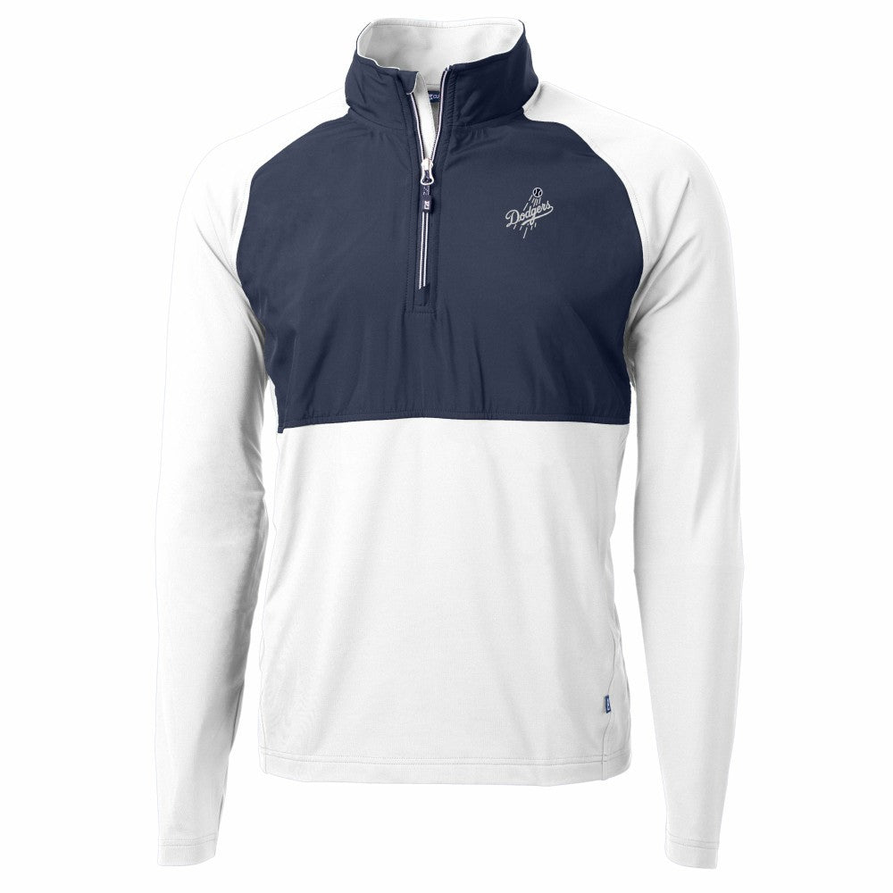 White Los Angeles Dodgers Cutter & Buck Adapt Eco Hybrid Raglan DryTec Quarter-Zip Jacket
