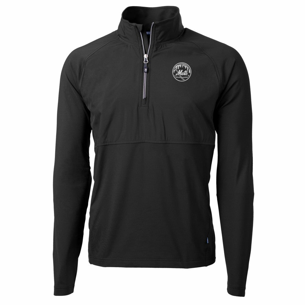 Black New York Mets Cutter & Buck Adapt Eco Hybrid Raglan DryTec Quarter-Zip Jacket