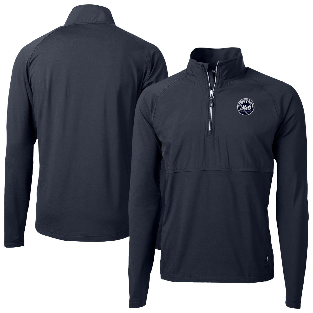 Navy New York Mets Cutter & Buck Adapt Eco Hybrid Raglan DryTec Quarter-Zip Jacket