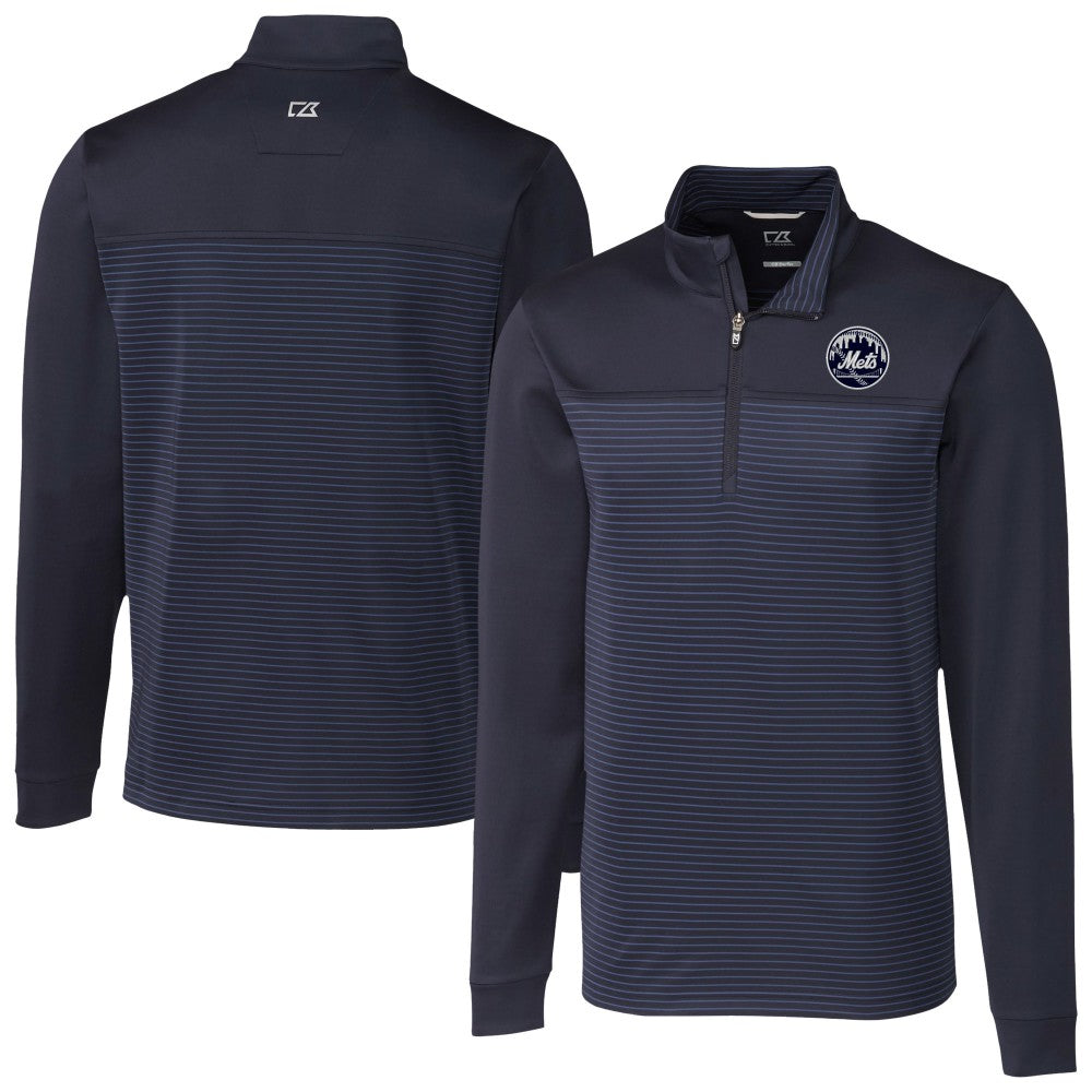 Navy New York Mets Cutter & Buck Traverse Eco Stripe Tri-Blend DryTec Quarter-Zip Jacket