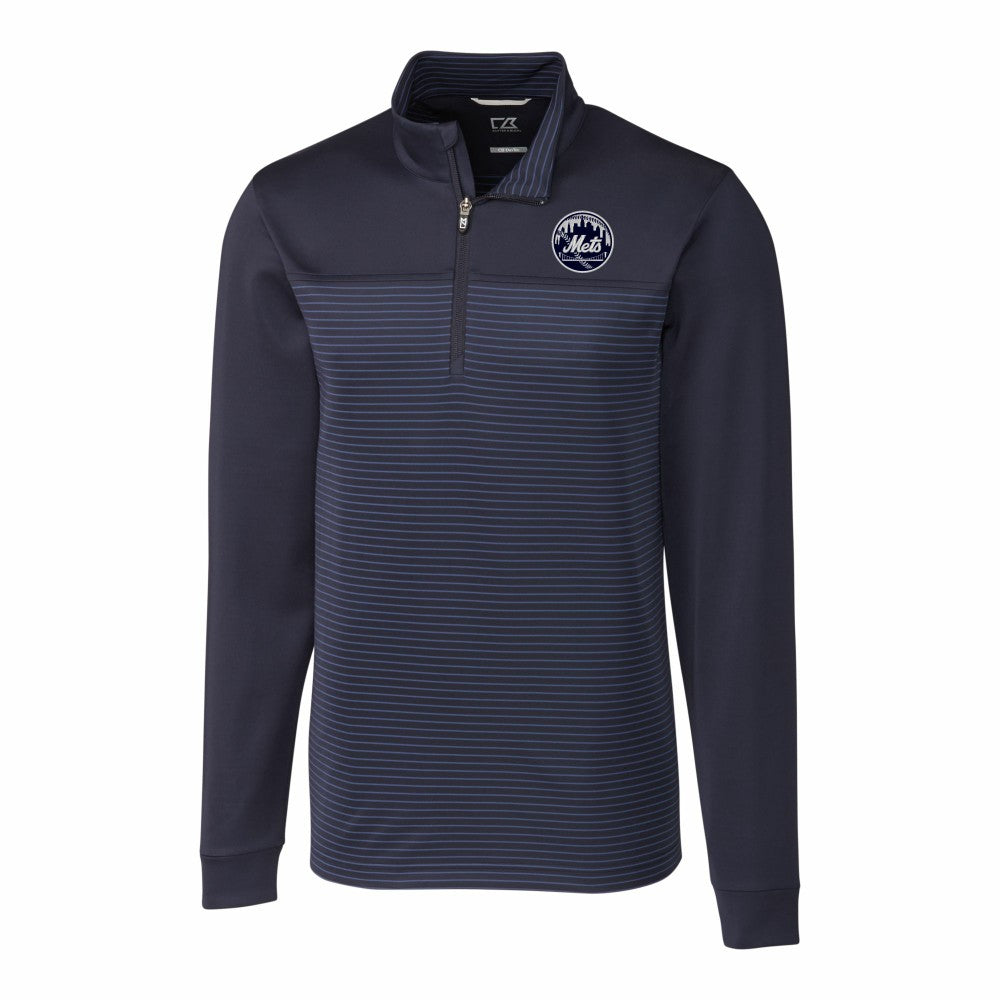 Navy New York Mets Cutter & Buck Traverse Eco Stripe Tri-Blend DryTec Quarter-Zip Jacket