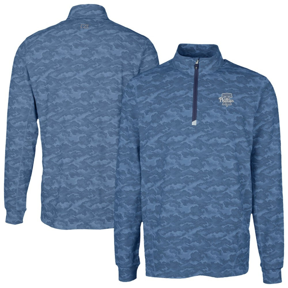 Navy Philadelphia Phillies Cutter & Buck Traverse Eco Camo Tri-Blend DryTec Quarter-Zip Top