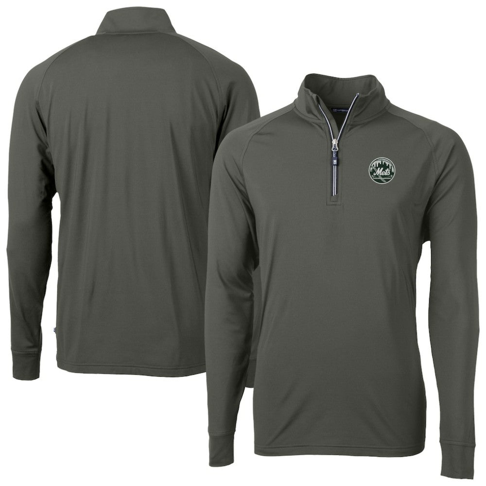 Olive New York Mets Cutter & Buck Adapt Eco Raglan Quarter-Zip Jacket