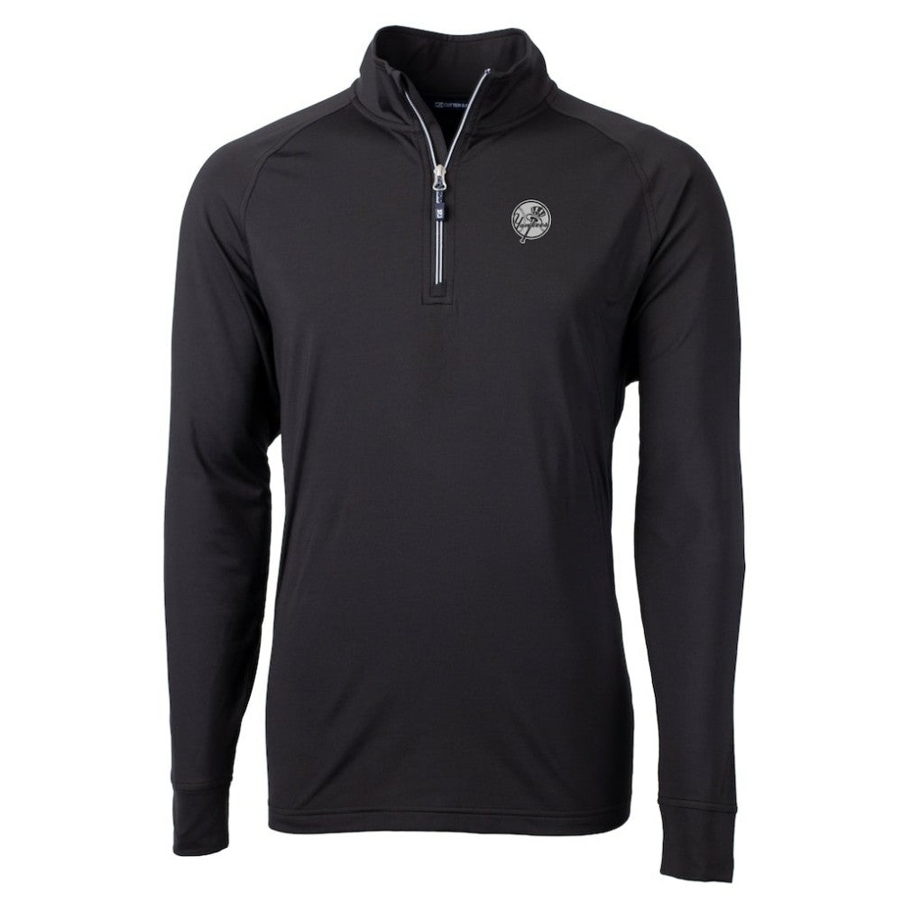 Black New York Yankees Cutter & Buck Adapt Eco Raglan Quarter-Zip Jacket