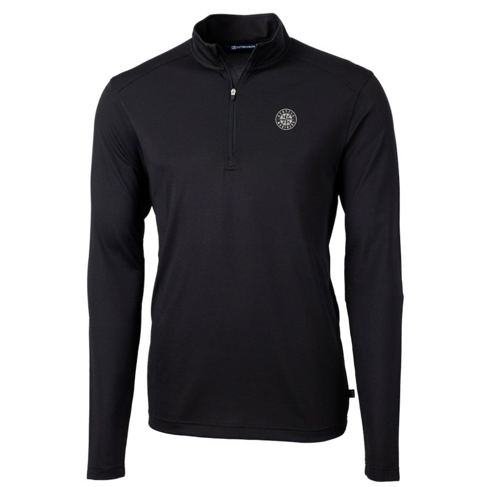 Black Seattle Mariners Cutter & Buck Virtue Eco Pique Quarter-Zip Jacket