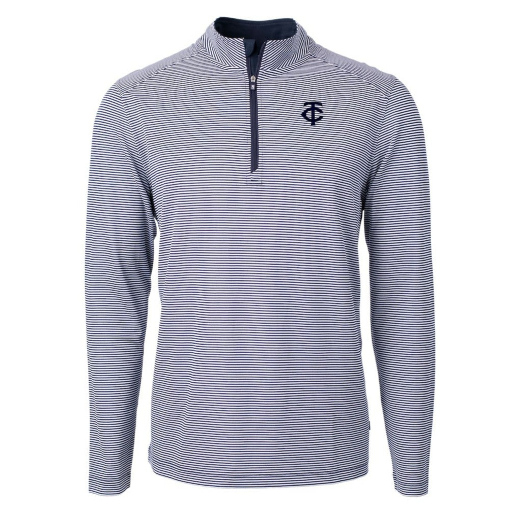 Navy Minnesota Twins Cutter & Buck Virtue Eco Pique Micro Stripe Quarter-Zip Jacket