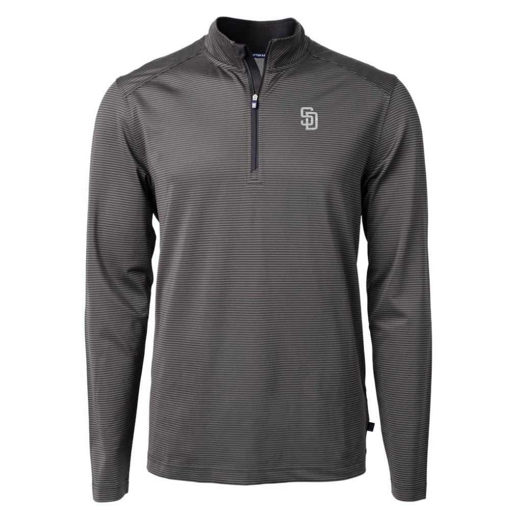 Black San Diego Padres Cutter & Buck Virtue Eco Pique Micro Stripe Quarter-Zip Jacket
