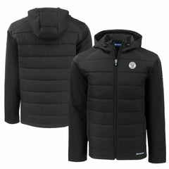 Black Milwaukee Brewers Cutter & Buck Big & Tall Evoke Hybrid Eco Softshell Recycled Full-Zip Hooded PrimaLoft Jacket