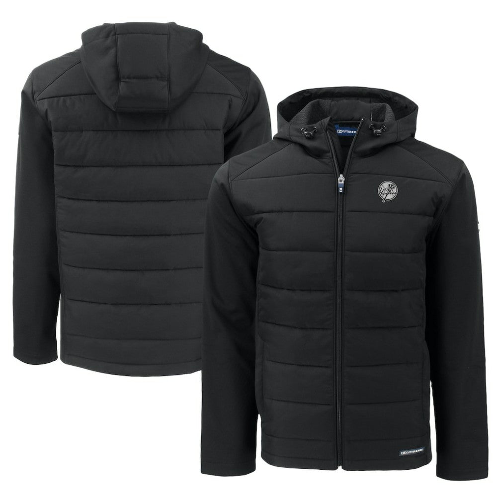 Black New York Yankees Cutter & Buck Big & Tall Evoke Hybrid Eco Softshell Recycled Full-Zip Hooded PrimaLoft Jacket