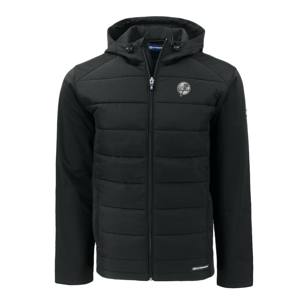Black New York Yankees Cutter & Buck Big & Tall Evoke Hybrid Eco Softshell Recycled Full-Zip Hooded PrimaLoft Jacket