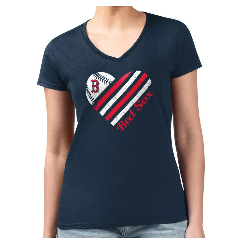 Navy Boston Red Sox G-III 4Her by Carl Banks Women's Super-Slim Fit Lightweight Heart V-Neck T-Shirt
