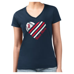 Navy Boston Red Sox G-III 4Her by Carl Banks Women's Super-Slim Fit Lightweight Heart V-Neck T-Shirt