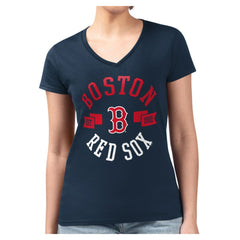 Navy Boston Red Sox G-III 4Her by Carl Banks Women's Super-Slim Fit Lightweight Collage Team Graphic V-Neck T-Shirt