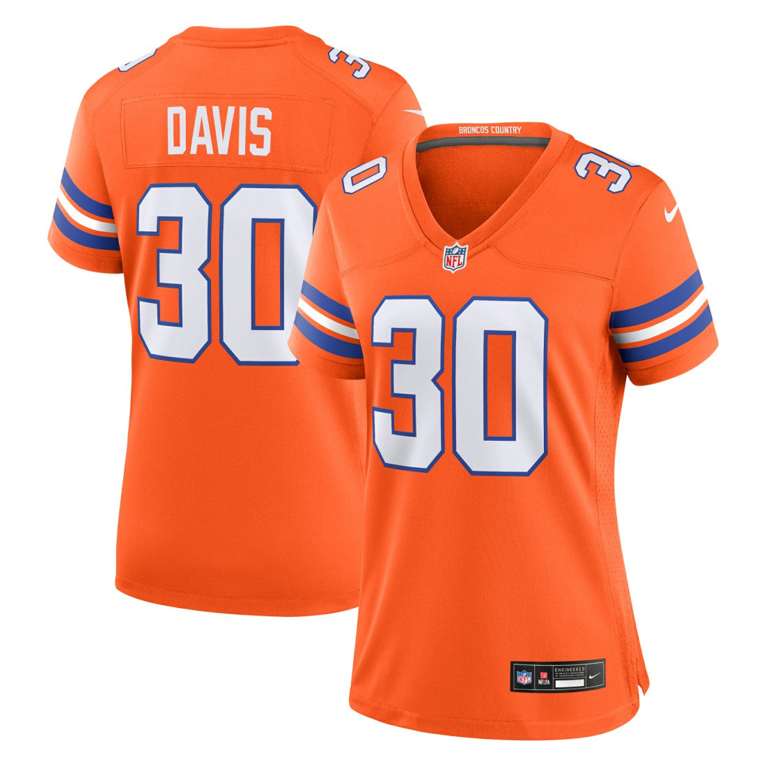 Terrell Davis  Women's Mile High Collection 1977 Throwback Retired Player Game Jersey - Denver Broncos Jerseys