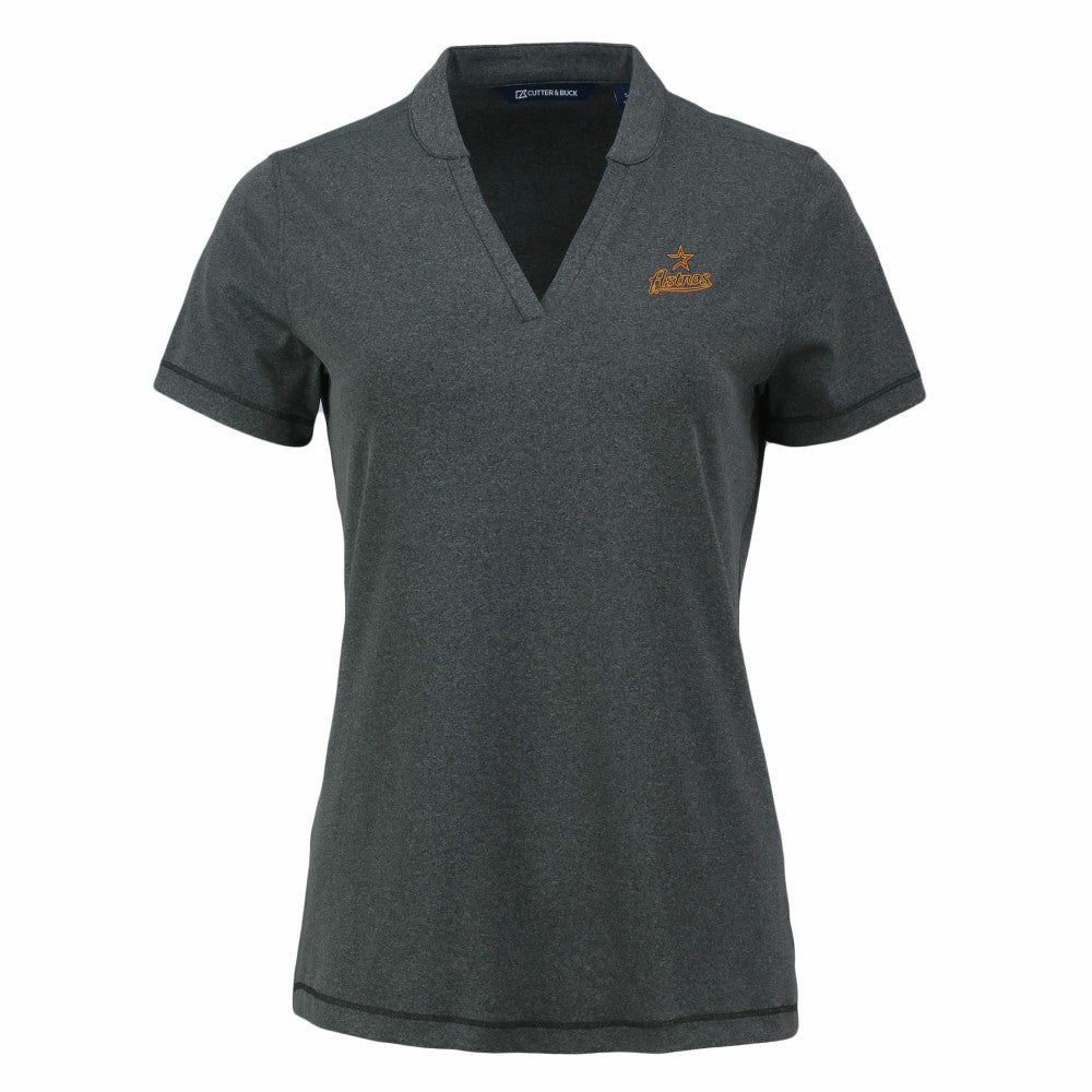 Heather Black Houston Astros Cutter & Buck Women's Forge Stretch Blade DryTec V-Neck Polo