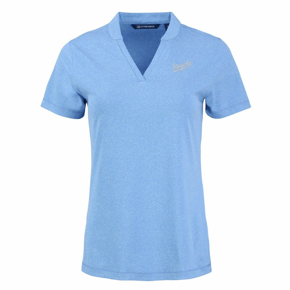 Heather Light Blue Kansas City Royals Cutter & Buck Women's Forge Stretch Blade DryTec V-Neck Polo