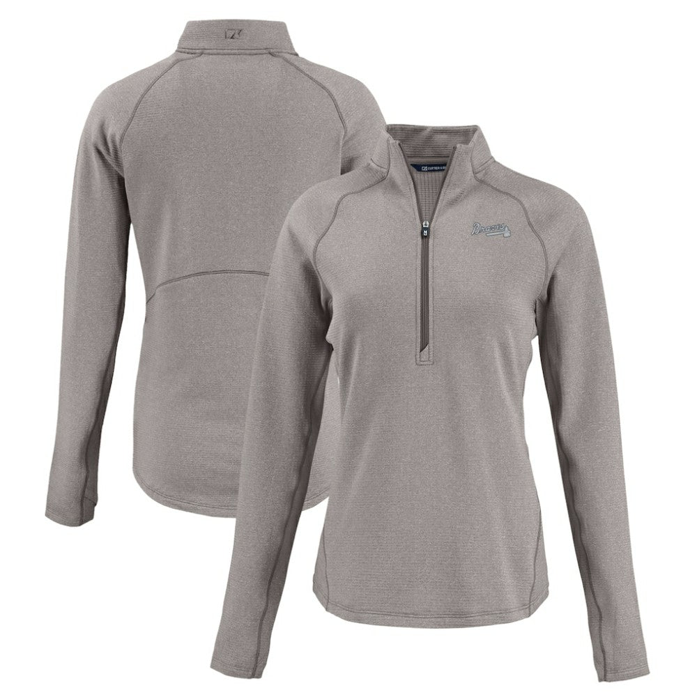 Heather Gray Atlanta Braves Cutter & Buck Women's Peshastin Eco Fleece Recycled Raglan Half-Zip Top