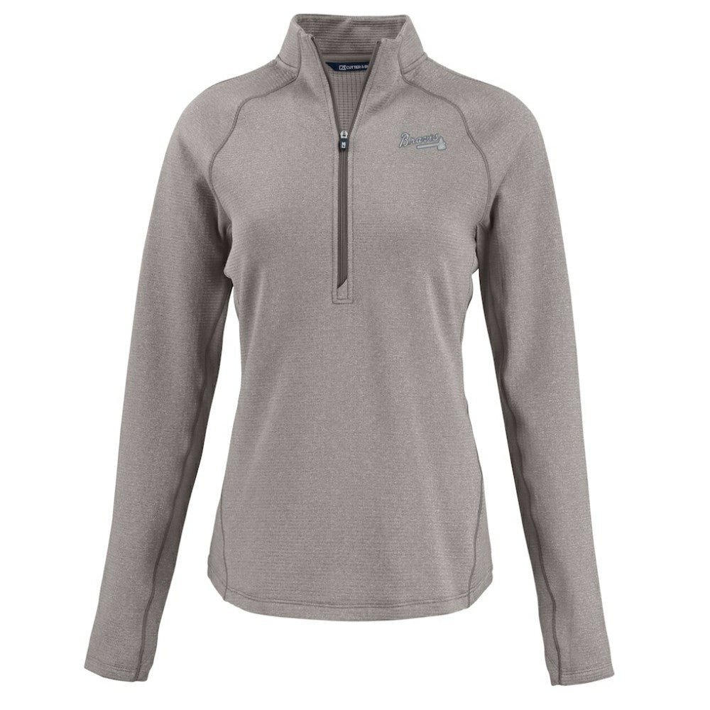 Heather Gray Atlanta Braves Cutter & Buck Women's Peshastin Eco Fleece Recycled Raglan Half-Zip Top