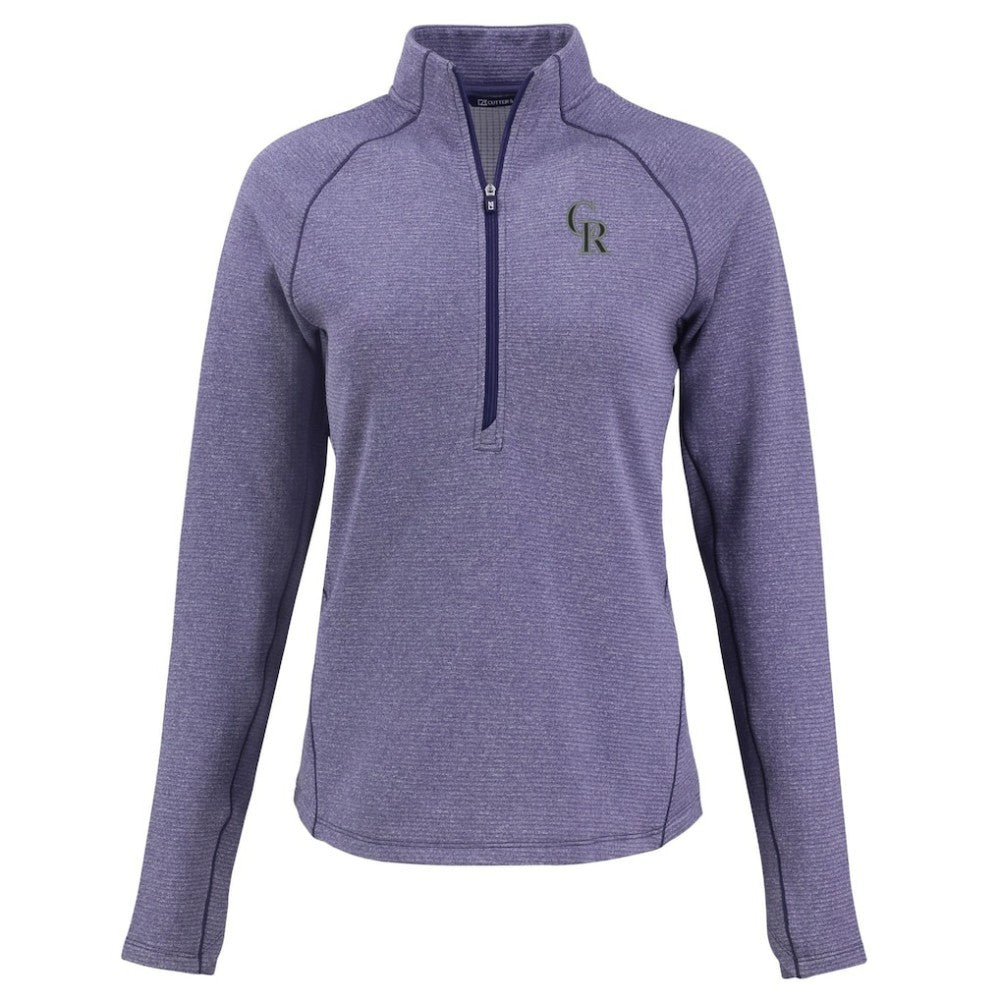 Heather Purple Colorado Rockies Cutter & Buck Women's Peshastin Eco Fleece Recycled Raglan Half-Zip Top
