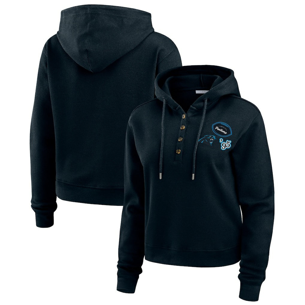 WEAR by Erin Andrews Women's Plus Size Waffle Hoodie Pullover Top - Carolina Panthers Hoodies