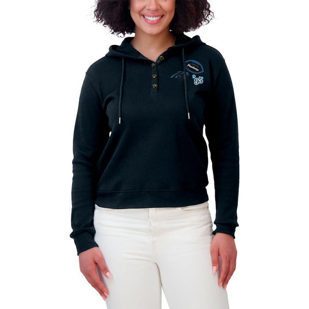 WEAR by Erin Andrews Women's Plus Size Waffle Hoodie Pullover Top - Carolina Panthers Hoodies