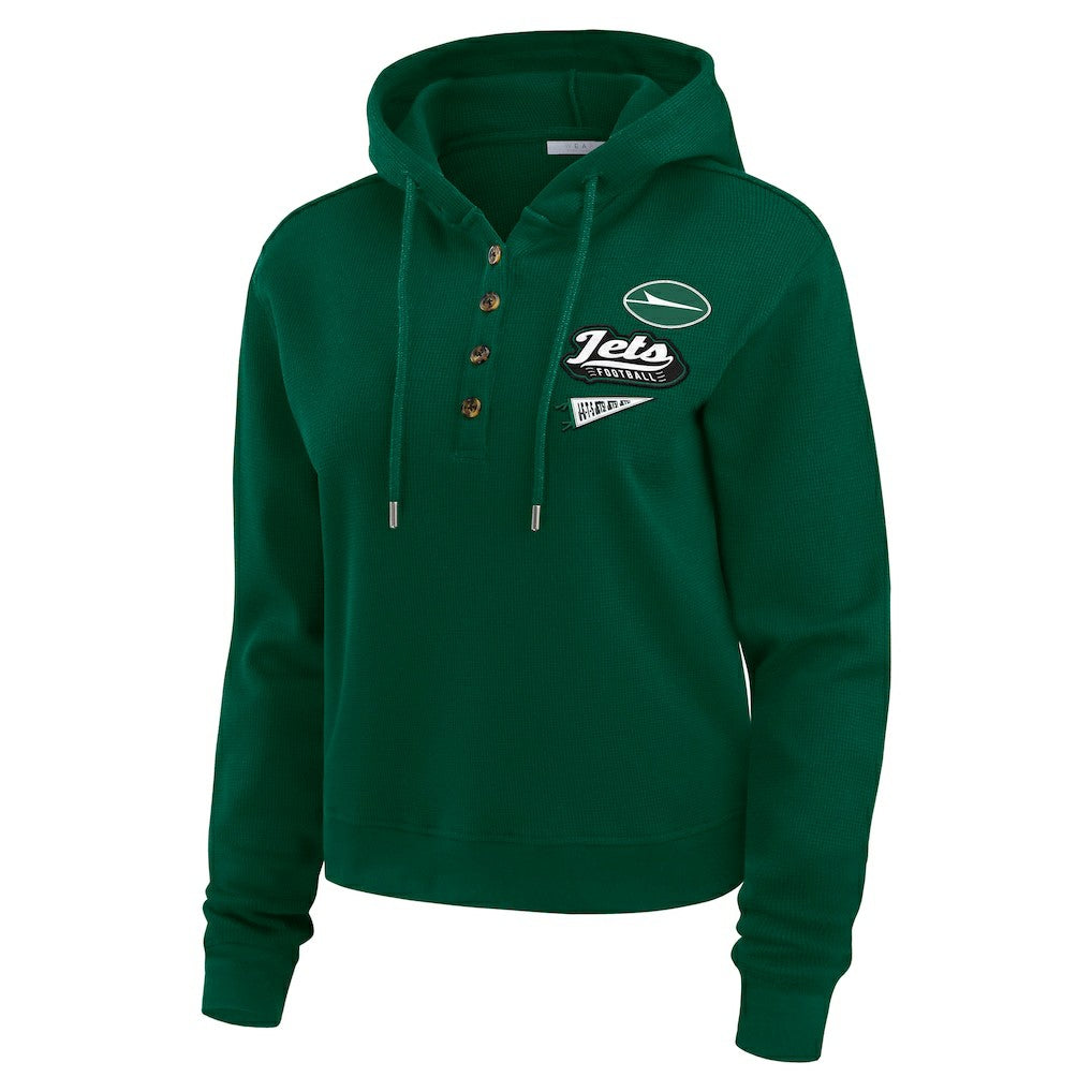 WEAR by Erin Andrews Women's Plus Size Waffle Hoodie Pullover Top - New York Jets Hoodies