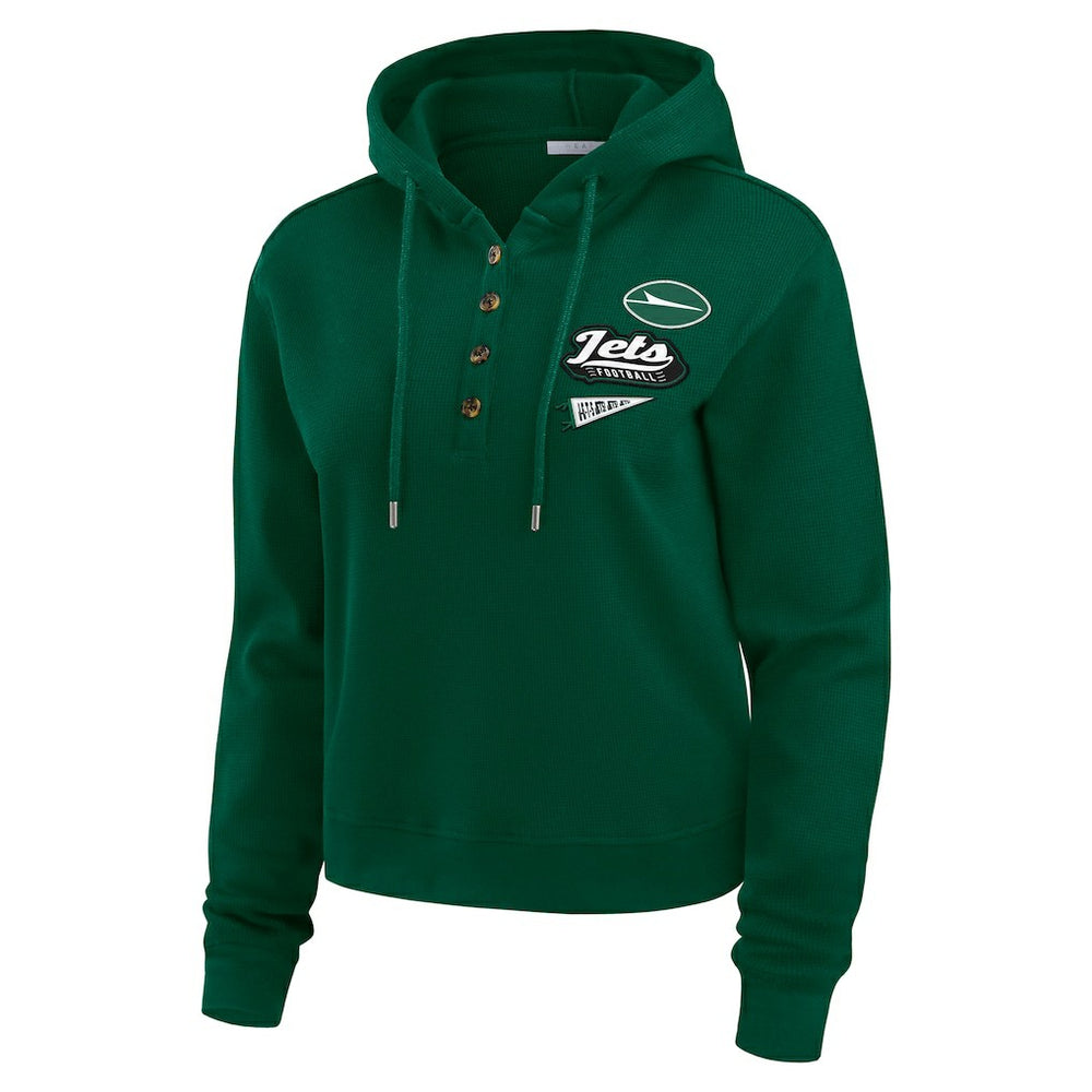 WEAR by Erin Andrews Women's Plus Size Waffle Hoodie Pullover Top - New York Jets Hoodies
