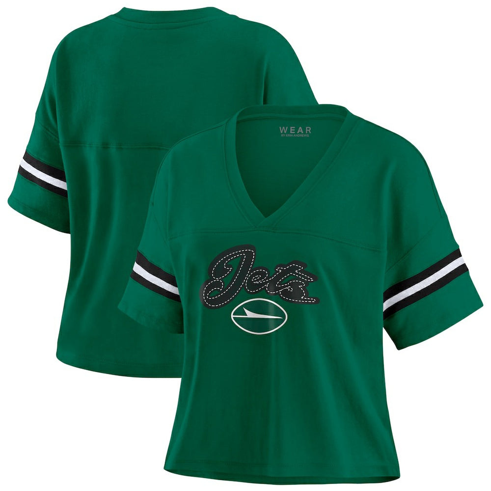 WEAR by Erin Andrews Women's Plus Size Color Block Boxy T-Shirt - New York Jets T-shirts