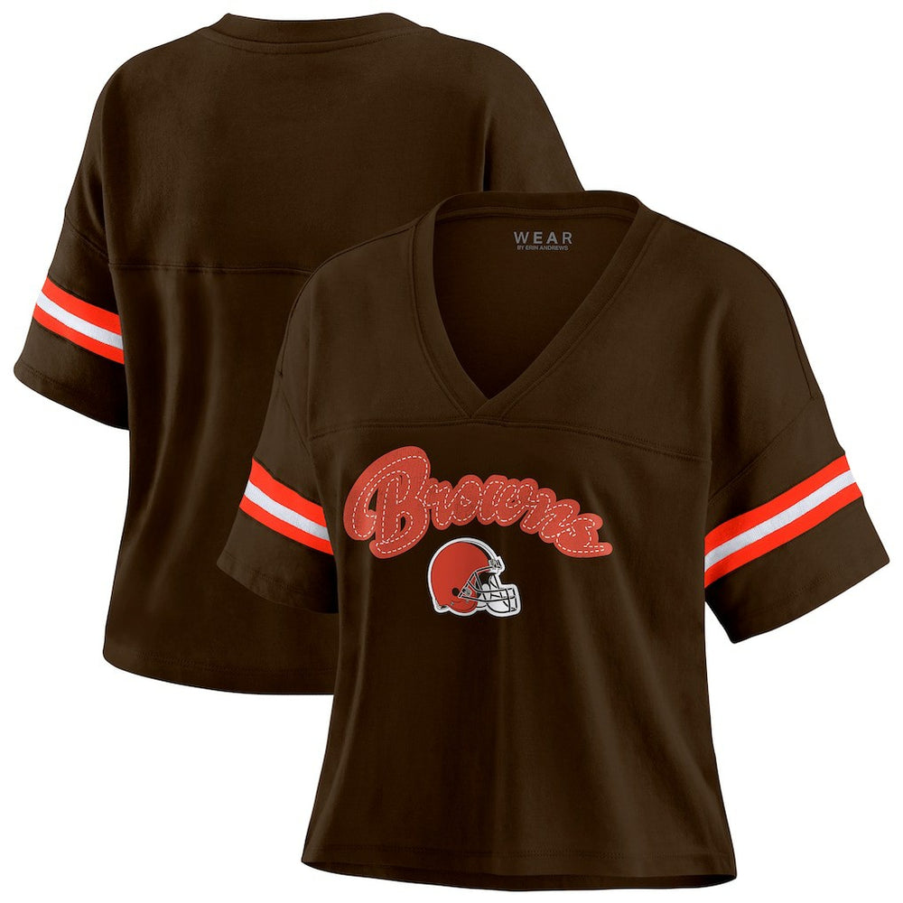 WEAR by Erin Andrews Women's Plus Size Color Block Boxy T-Shirt - Cleveland Browns T-shirts