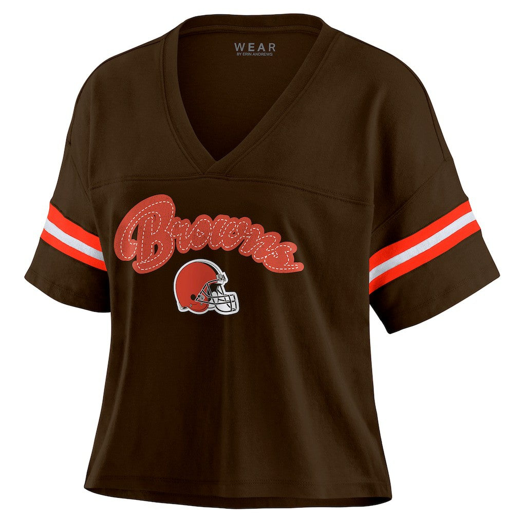 WEAR by Erin Andrews Women's Plus Size Color Block Boxy T-Shirt - Cleveland Browns T-shirts