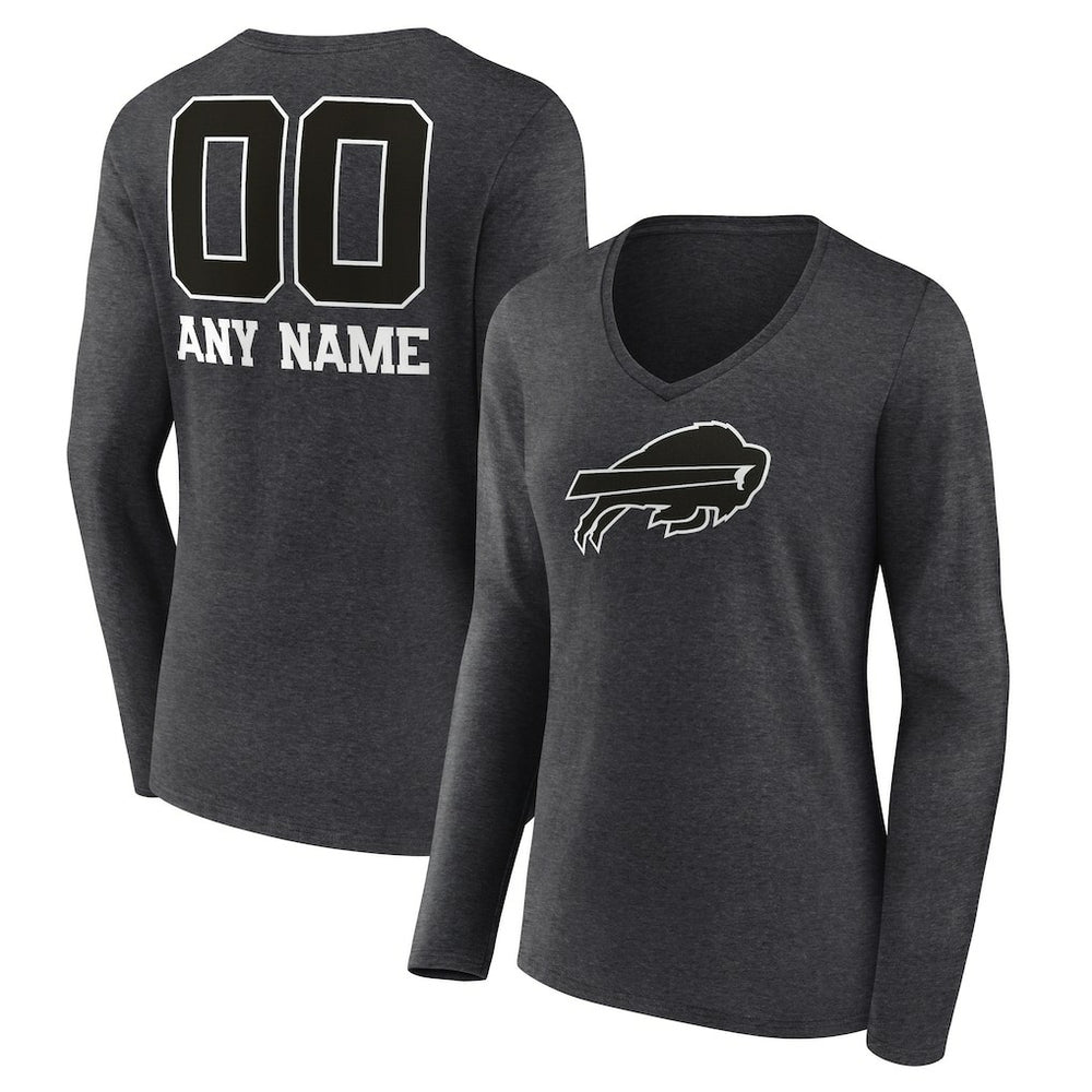 Women's Personalized Name & Number Monochrome V-neck T-Shirt - Buffalo Bills T-shirts