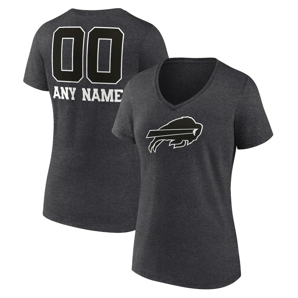 Women's Personalized Name & Number Monochrome V-Neck Long Sleeve T-Shirt - Buffalo Bills T-shirts