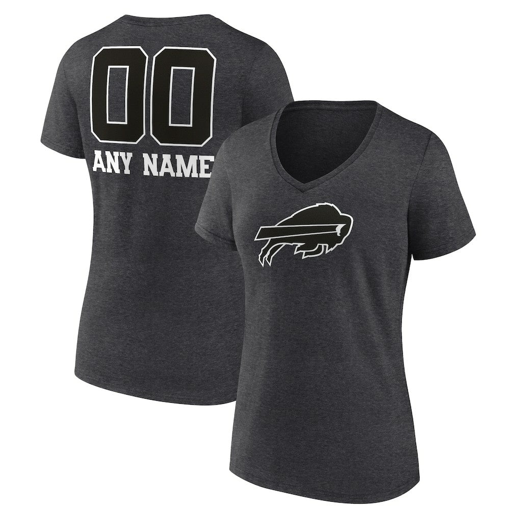 Women's Personalized Name & Number Monochrome V-Neck Long Sleeve T-Shirt - Buffalo Bills T-shirts