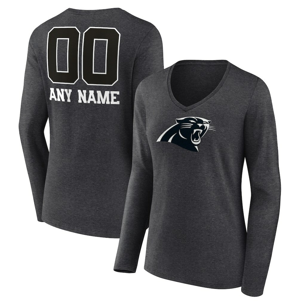 Women's Personalized Name & Number Monochrome V-neck T-Shirt - Carolina Panthers T-shirts