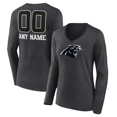 Women's Personalized Name & Number Monochrome V-neck T-Shirt - Carolina Panthers T-shirts