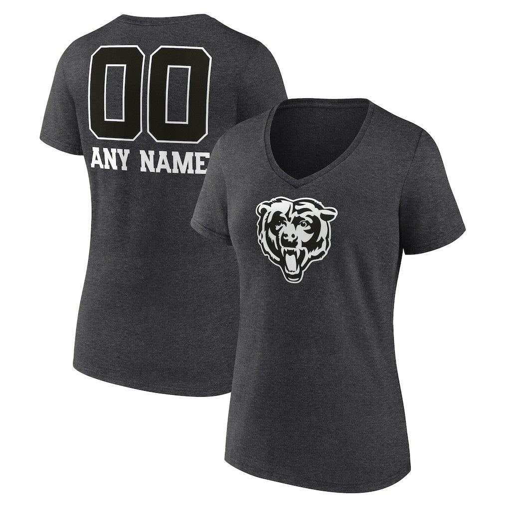 Women's Personalized Name & Number Monochrome V-Neck Long Sleeve T-Shirt - Chicago Bears T-shirts