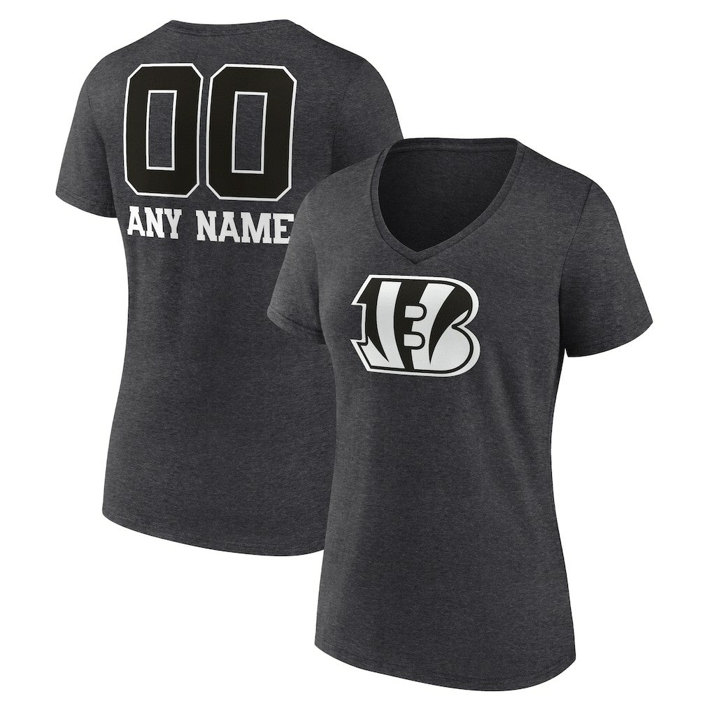 Women's Personalized Name & Number Monochrome V-Neck Long Sleeve T-Shirt - Cincinnati Bengals T-shirts