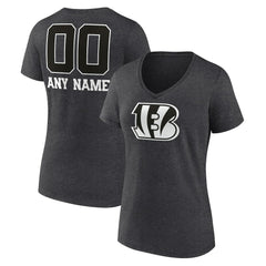 Women's Personalized Name & Number Monochrome V-Neck Long Sleeve T-Shirt - Cincinnati Bengals T-shirts