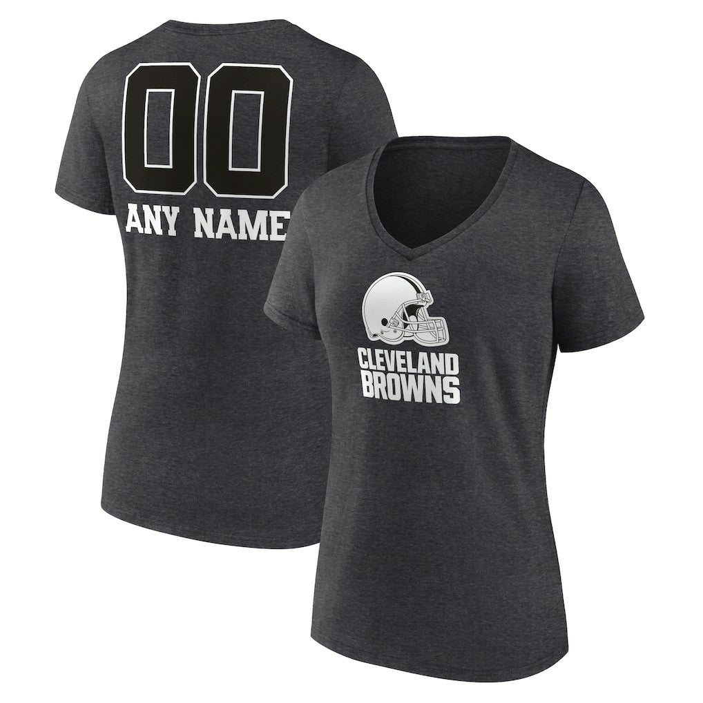Women's Personalized Name & Number Monochrome V-Neck Long Sleeve T-Shirt - Cleveland Browns T-shirts