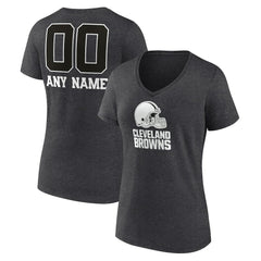 Women's Personalized Name & Number Monochrome V-Neck Long Sleeve T-Shirt - Cleveland Browns T-shirts