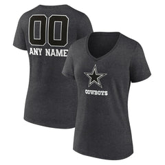 Women's Personalized Name & Number Monochrome V-Neck Long Sleeve T-Shirt - Dallas Cowboys T-shirts