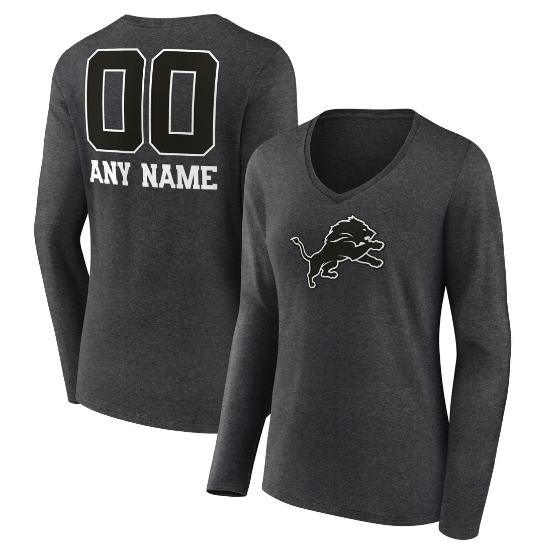 Women's Personalized Name & Number Monochrome V-neck T-Shirt - Detroit Lions T-shirts