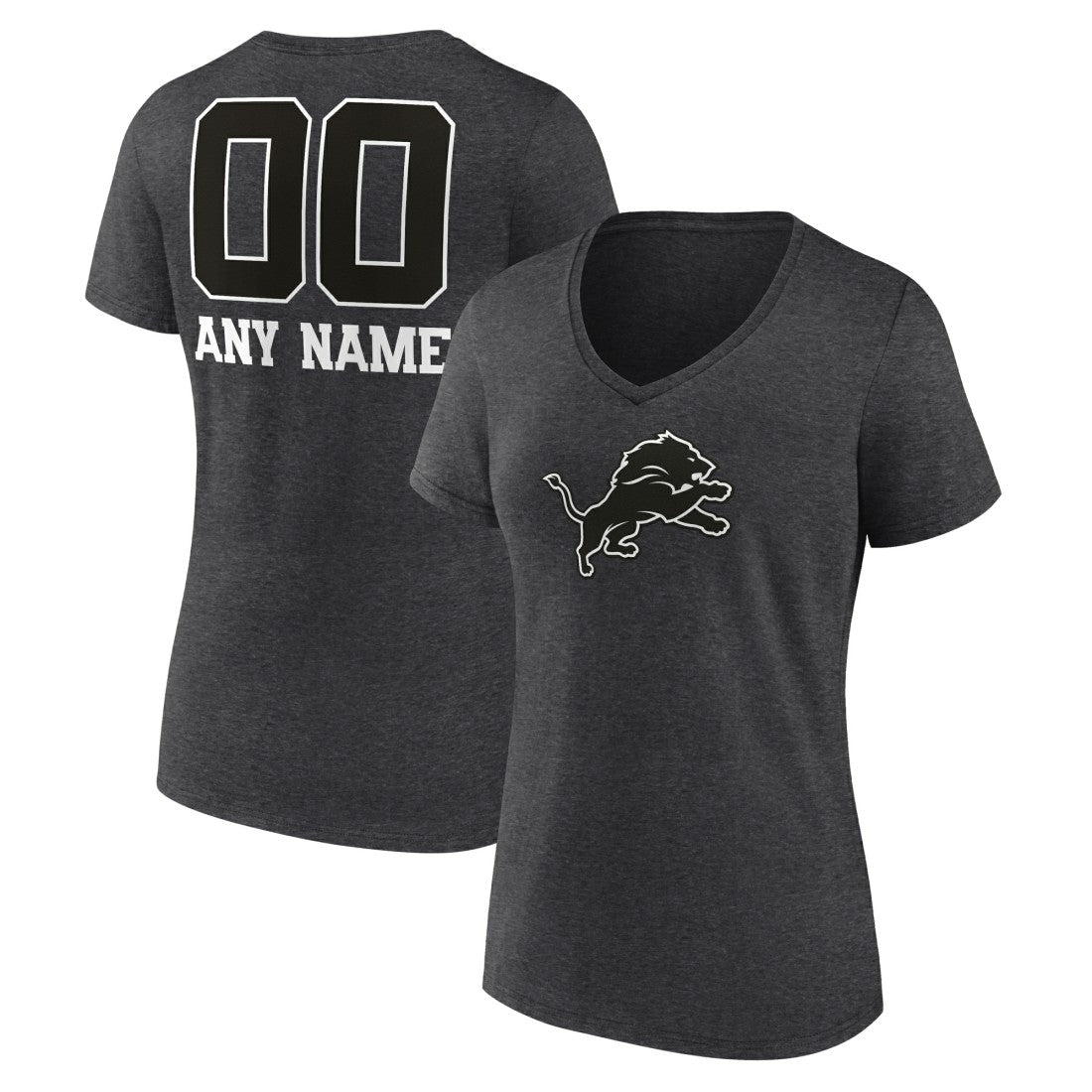 Women's Personalized Name & Number Monochrome V-Neck Long Sleeve T-Shirt - Detroit Lions T-shirts