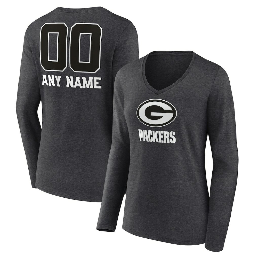 Women's Personalized Name & Number Monochrome V-neck T-Shirt - Green Bay Packers T-shirts